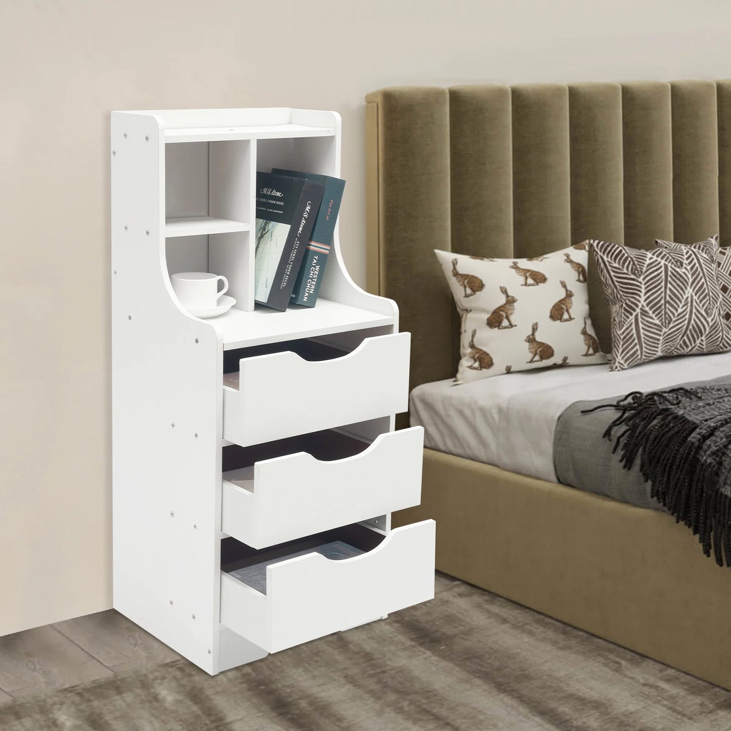 Bymaocar Three Drawer Nightstand Bedside Table for Bedroom Storage