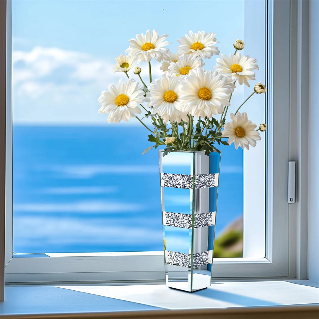 Modern Floor Vase With Crystal Mirrors Stand For Floral Display