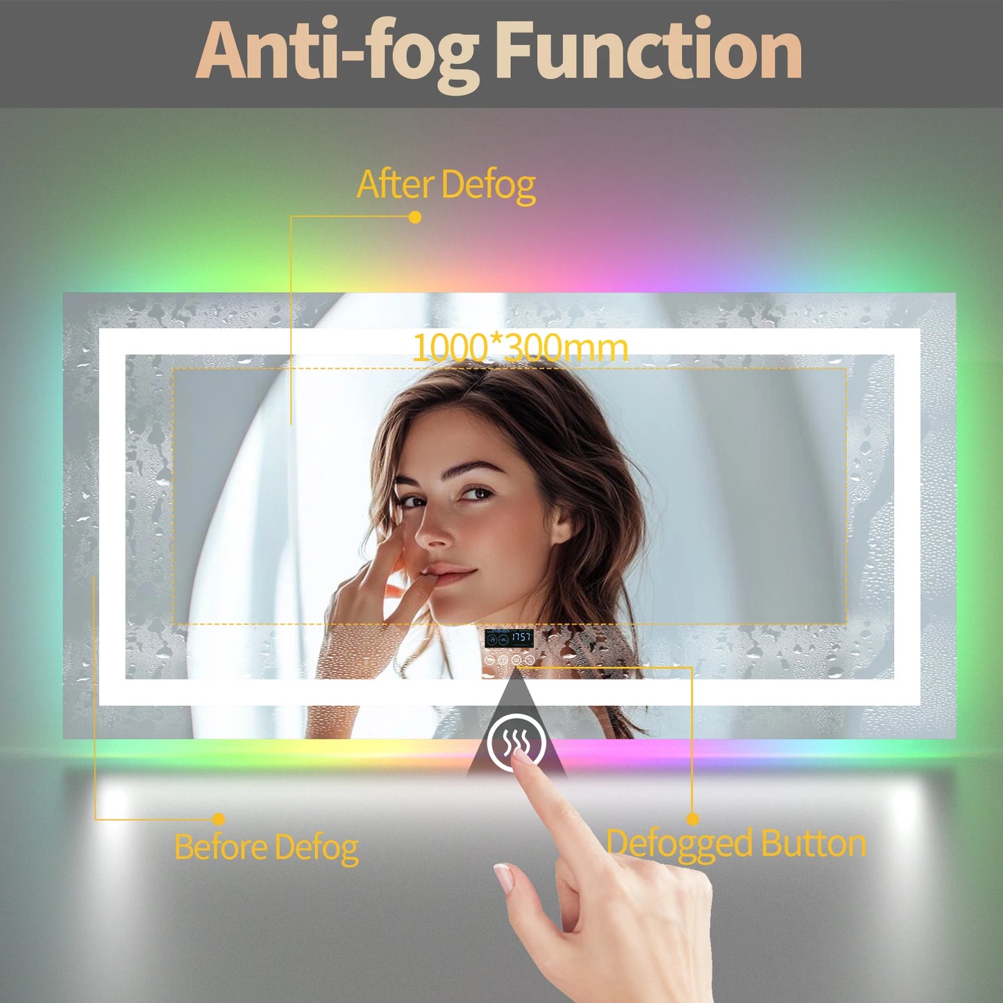 Rectangular LED Bathroom Mirror With Front Lit RGB Backlight Antifog