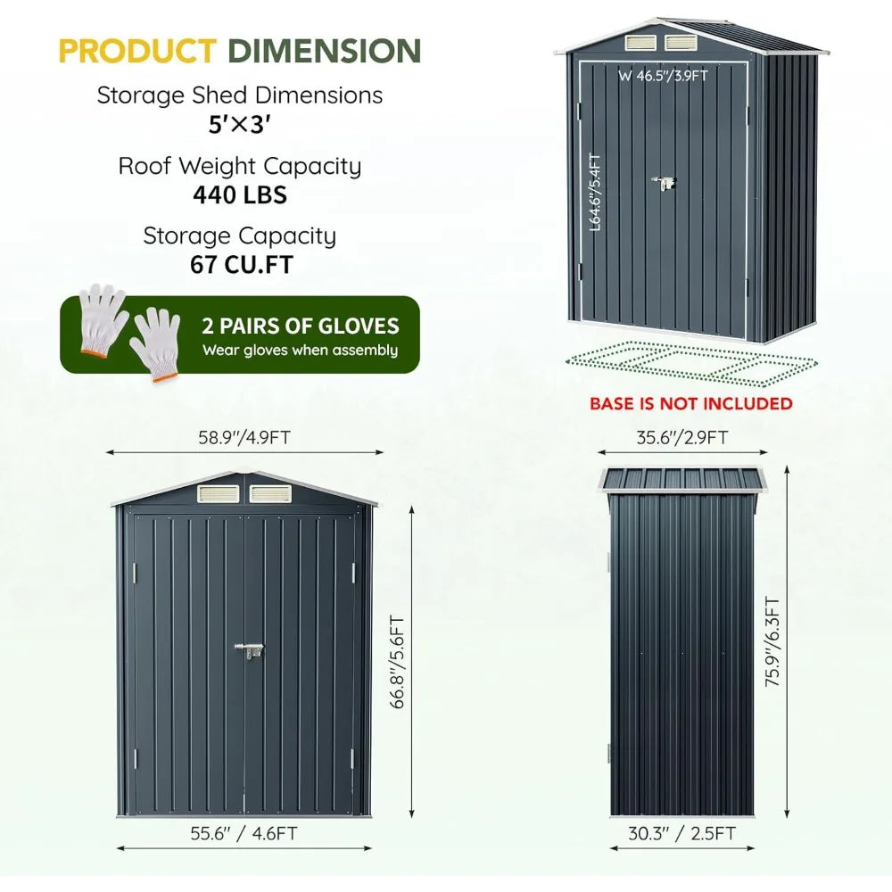 Vertical Outdoor Steel Storage Shed with Lockable Doors