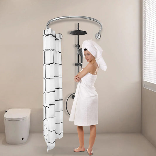 Stainless Steel Adjustable Shower Curtain Rod With Curtain Set