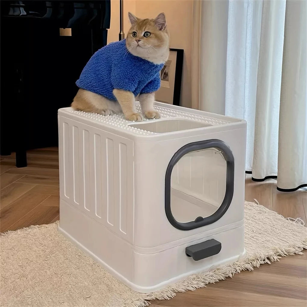 Leak-Proof Enclosed Cat Litter Box With Drawer Scoop Lid Anti-Splashing
