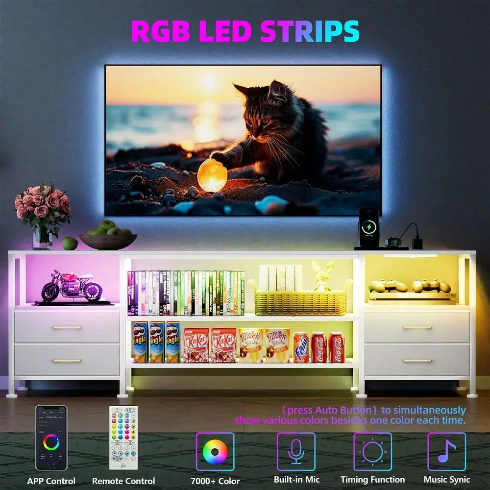 TV Stand With LED Lights Sofa Sideboard Living Room Cabinet