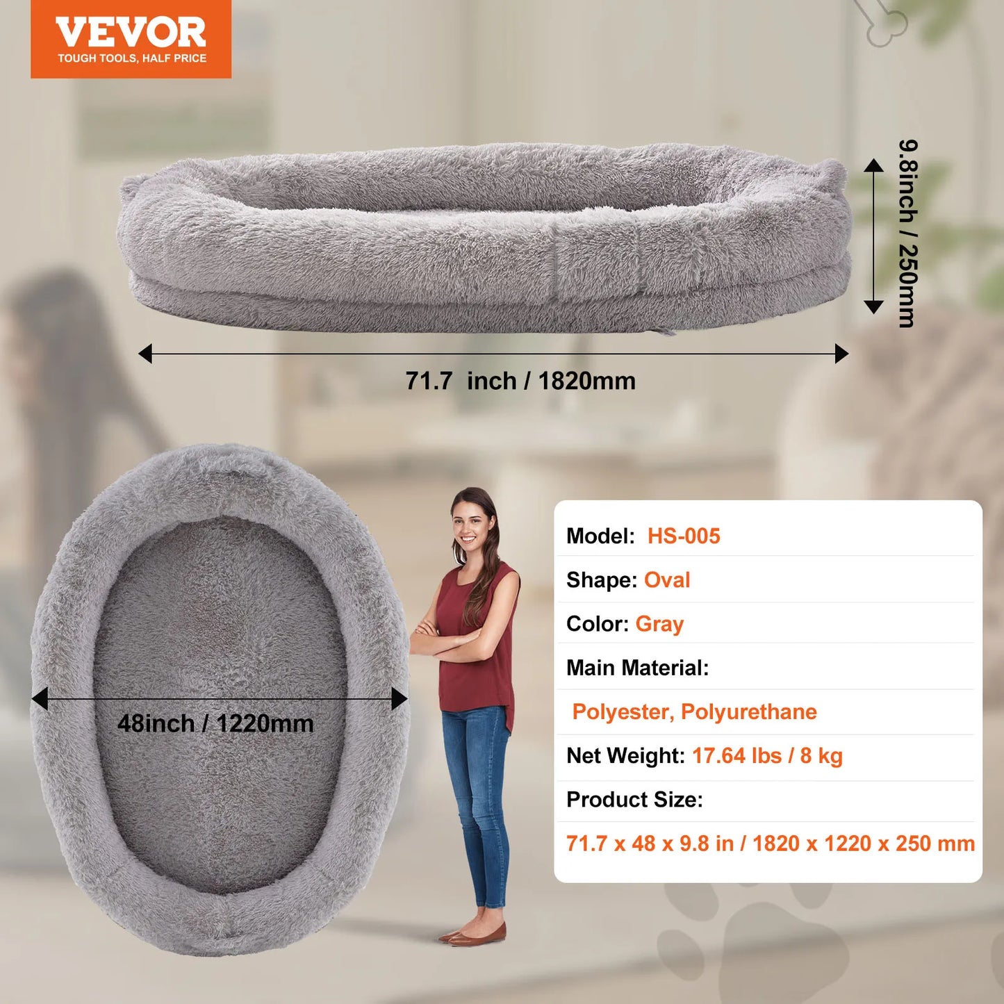 SucceBuy Human Dog Bed With Washable Faux Rabbit Fur Cover Orthopedic Foam
