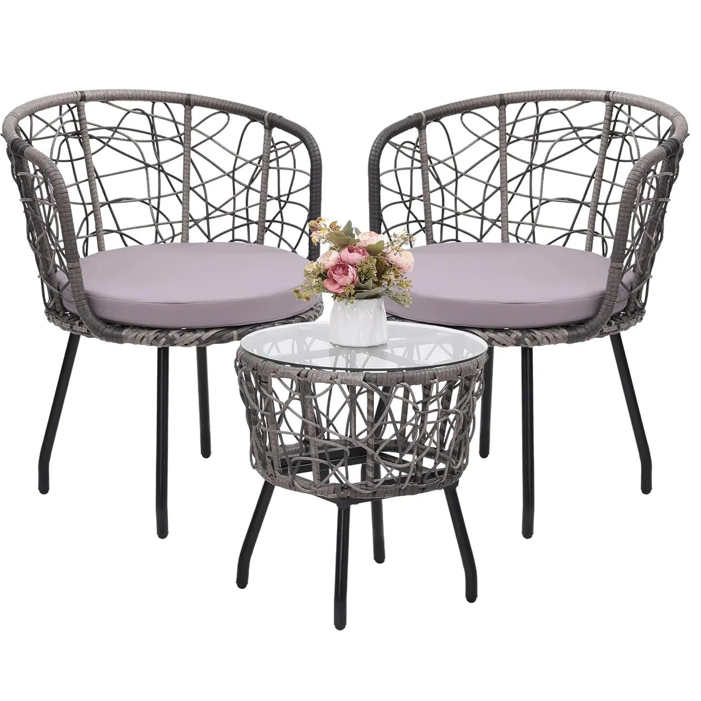 4 Piece Patio Bistro Outdoor Furniture Set Wicker Sofa and Table for Backyard