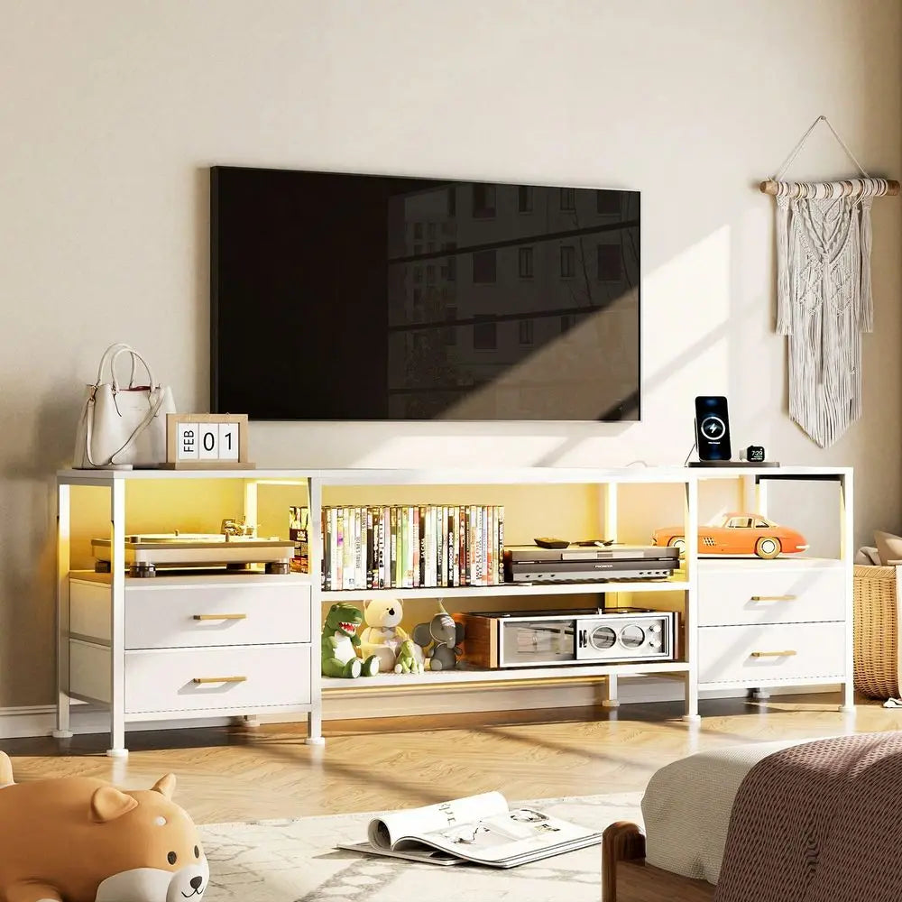 TV Stand Console Cabinet With LED Lights And Four Drawers