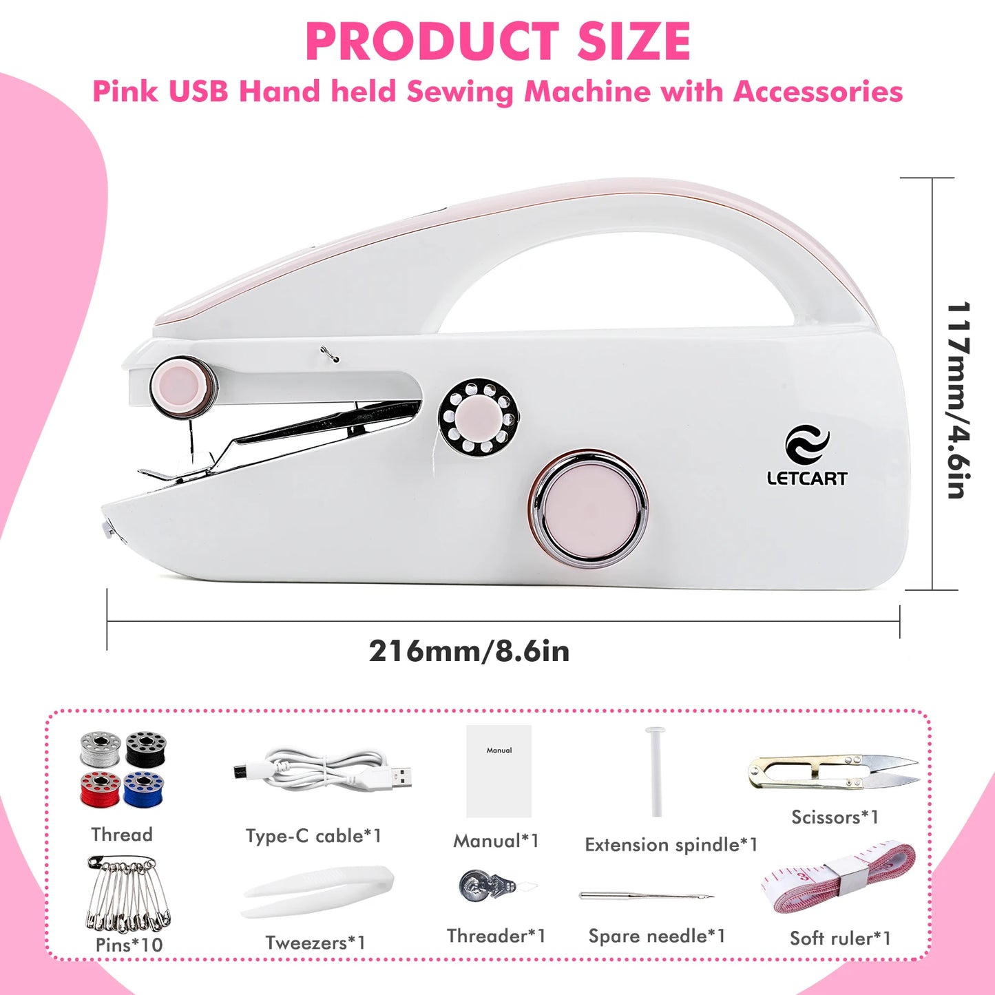 LetCartMaker Mini Handheld Sewing Machine Kit Portable Easy To Use