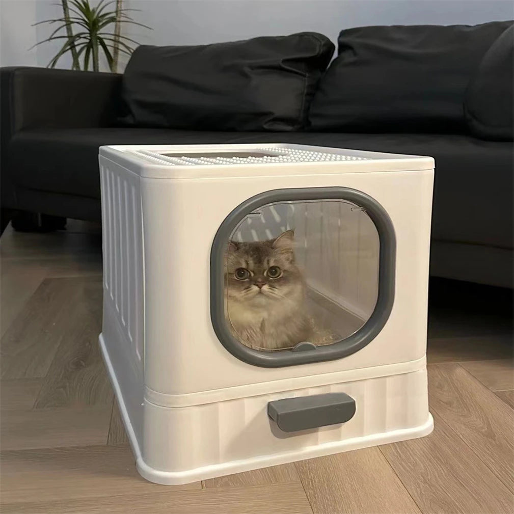 Leak-Proof Enclosed Cat Litter Box With Drawer Scoop Lid Anti-Splashing
