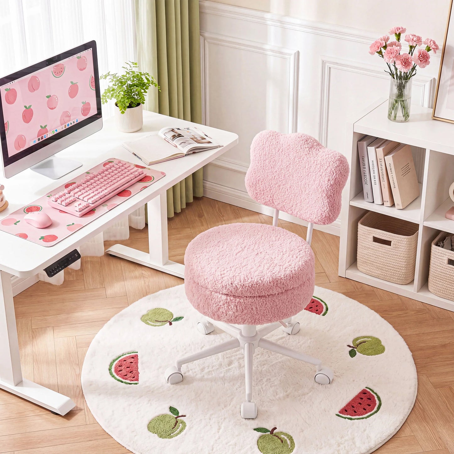 Adjustable Vanity Chair With Swivel Seat And Storage Shelf