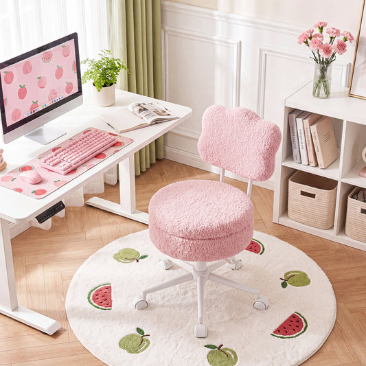 Adjustable Vanity Chair With Swivel Seat And Storage Shelf