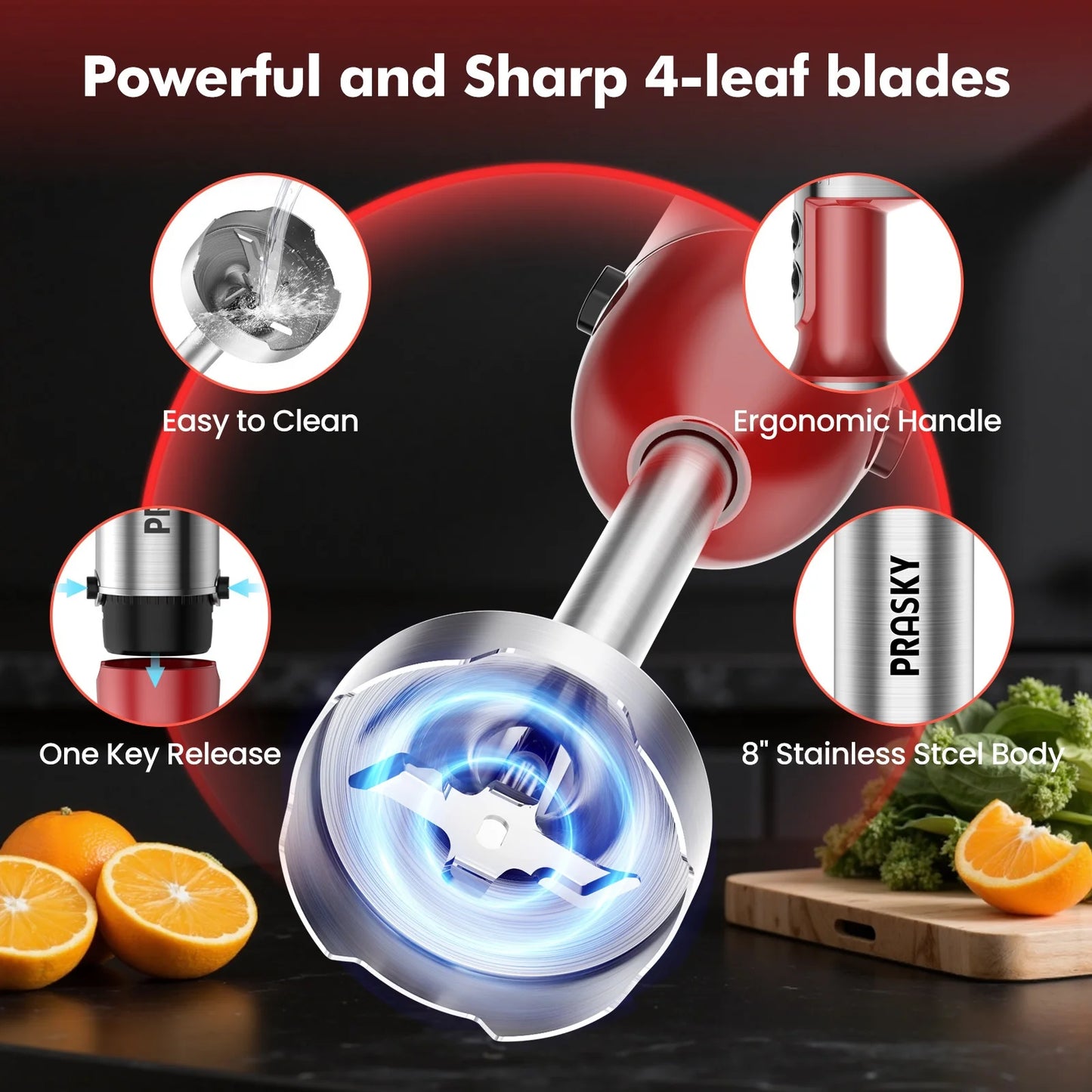 Prasky 5-In-1 Handheld Immersion Blender With Chopper And Whisk