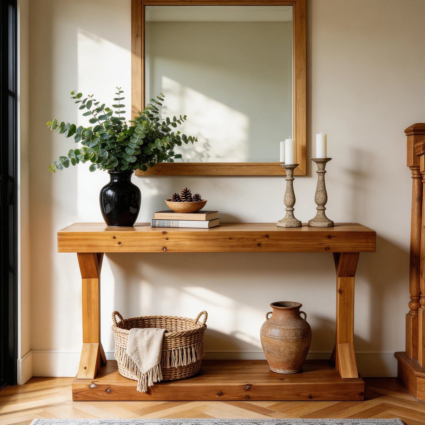 Luvodi Rustic Solid Wood Console Table With Storage Shelf
