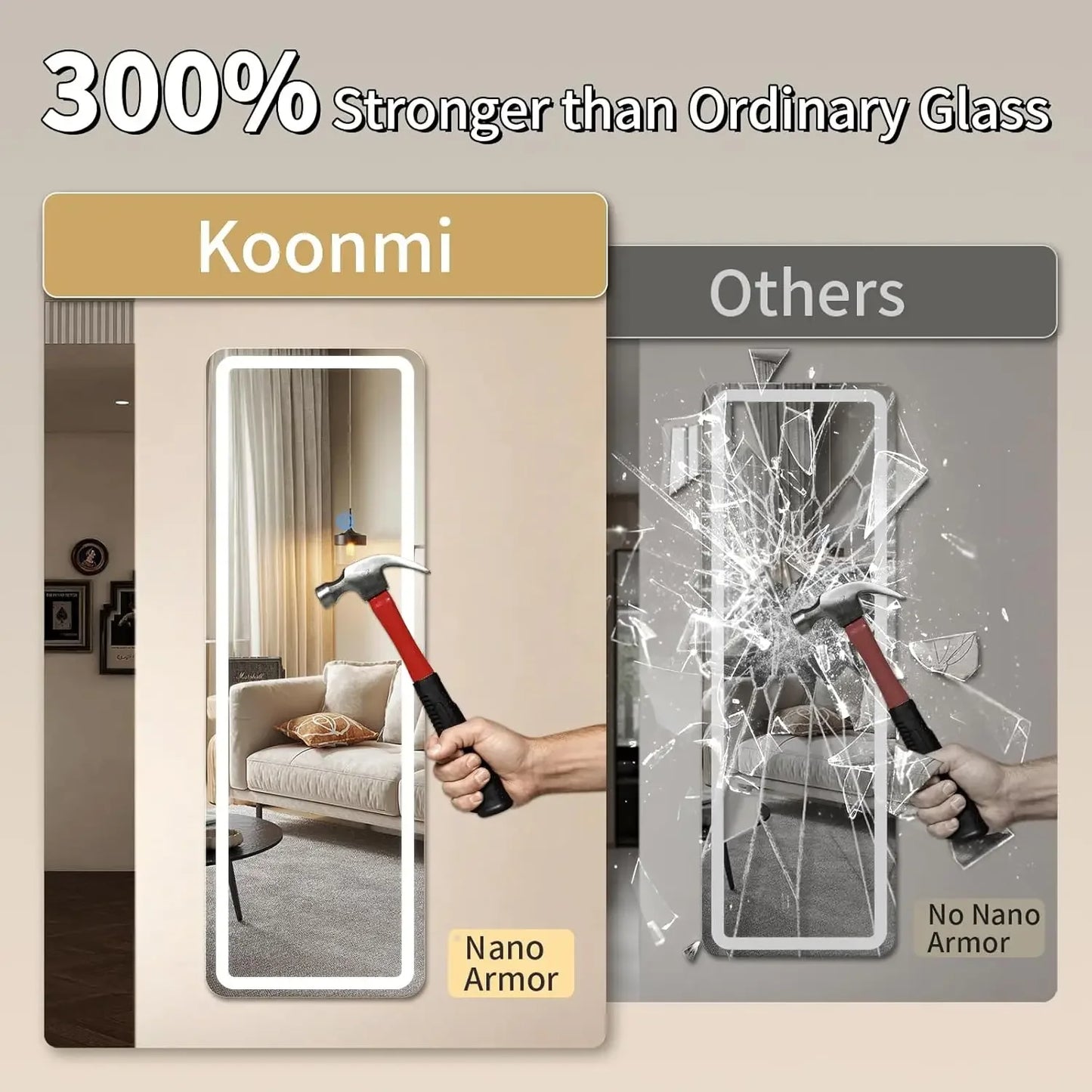 Led Full Length Mirror With Lights Lighted Floor Stand Dimmable
