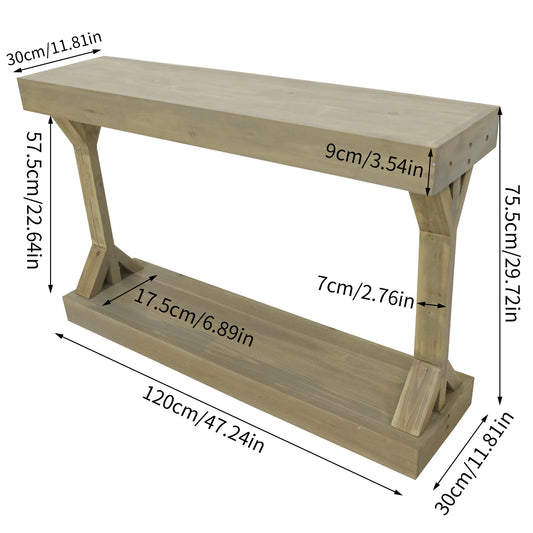 Luvodi Rustic Solid Wood Console Table With Storage Shelf