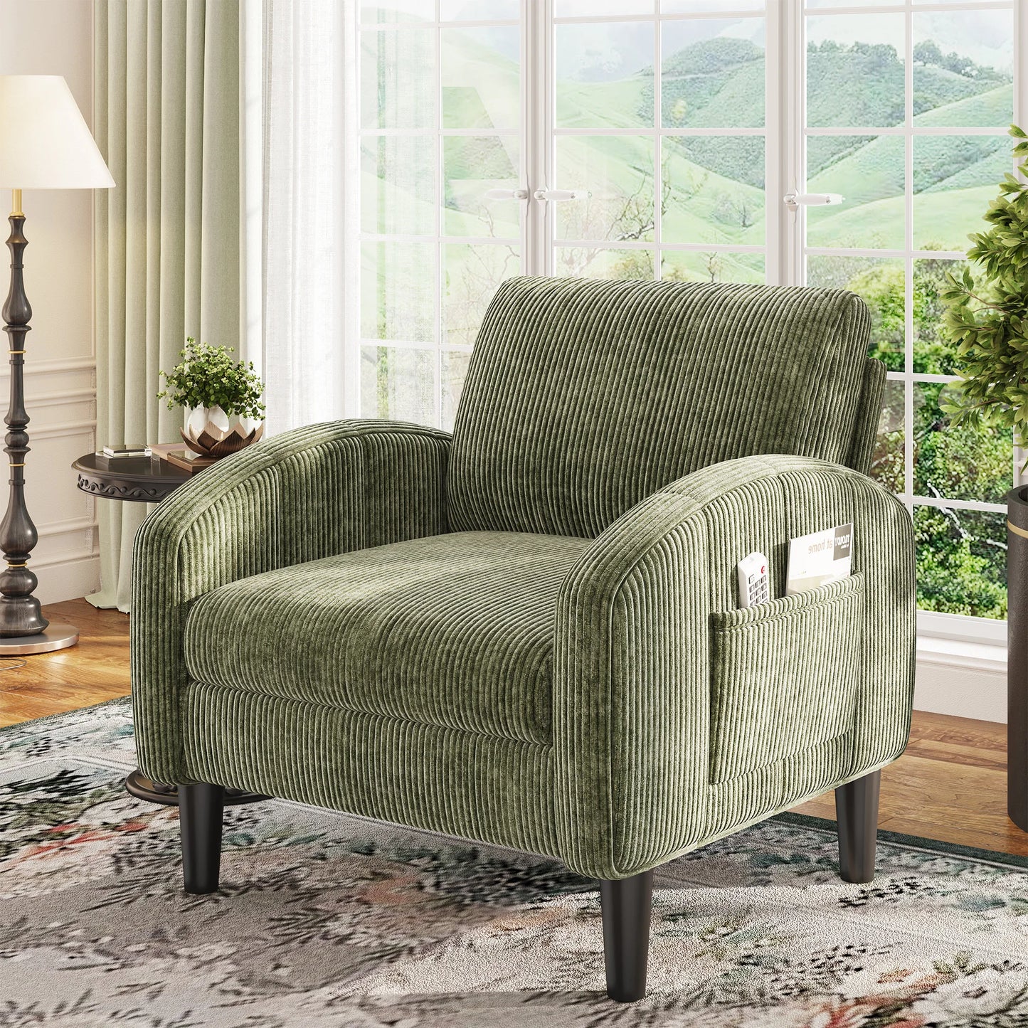 EnHomee Mid Century Modern Fabric Armchair With Side Pockets