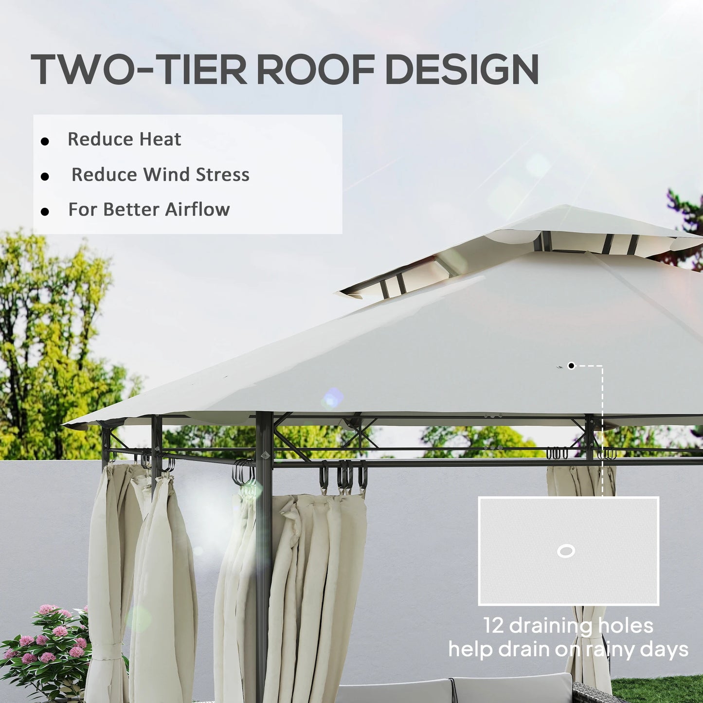 Outsunny Patio Gazebo With Double Roof And Enclosed Sidewalls
