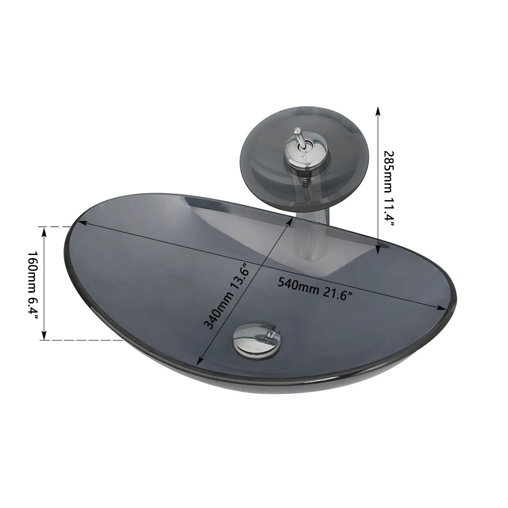 Mekkhala Oval Tempered Glass Vessel Sink With Faucet