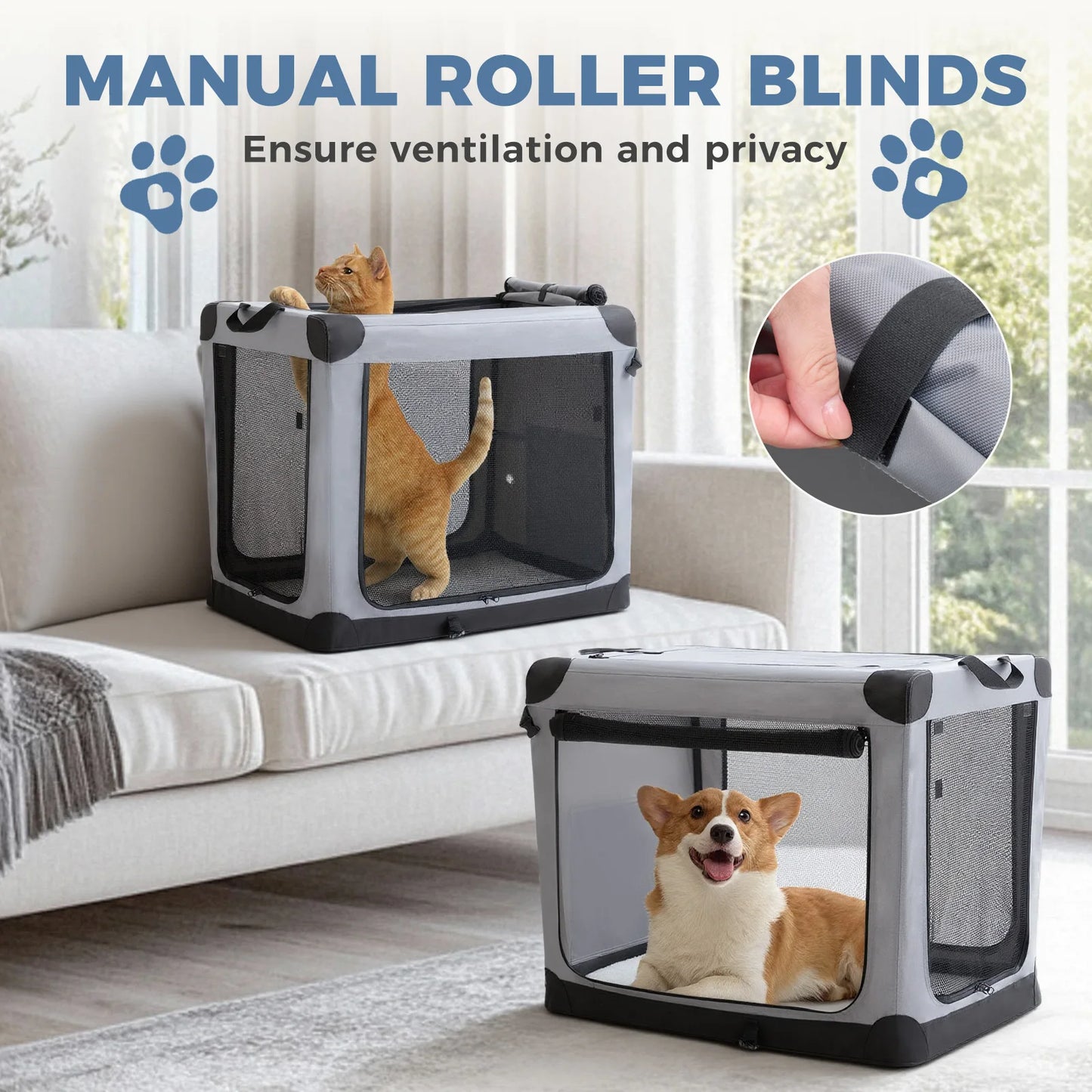 JHK 600D Oxford Foldable Dog Crate With Three Doors Indoor