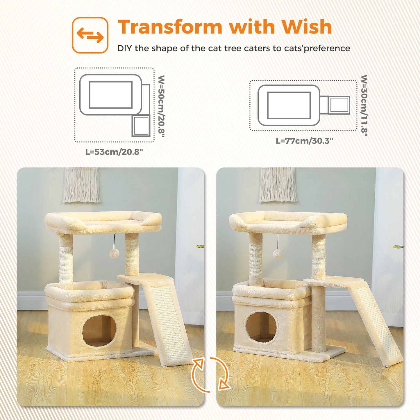 PAWZ Road Indoor Cat Tree Condo With Sisal Scratching Posts