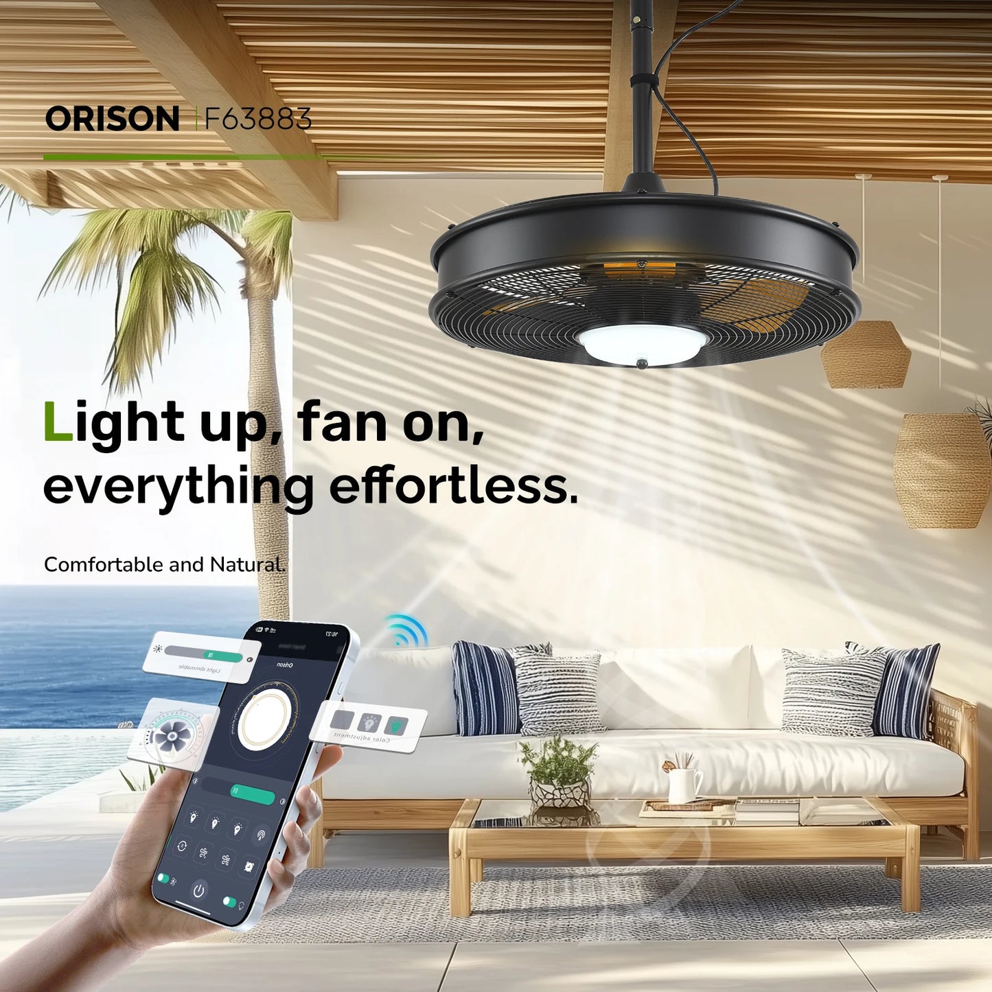 Orison Waterproof Outdoor Ceiling Fan With Remote And App Control