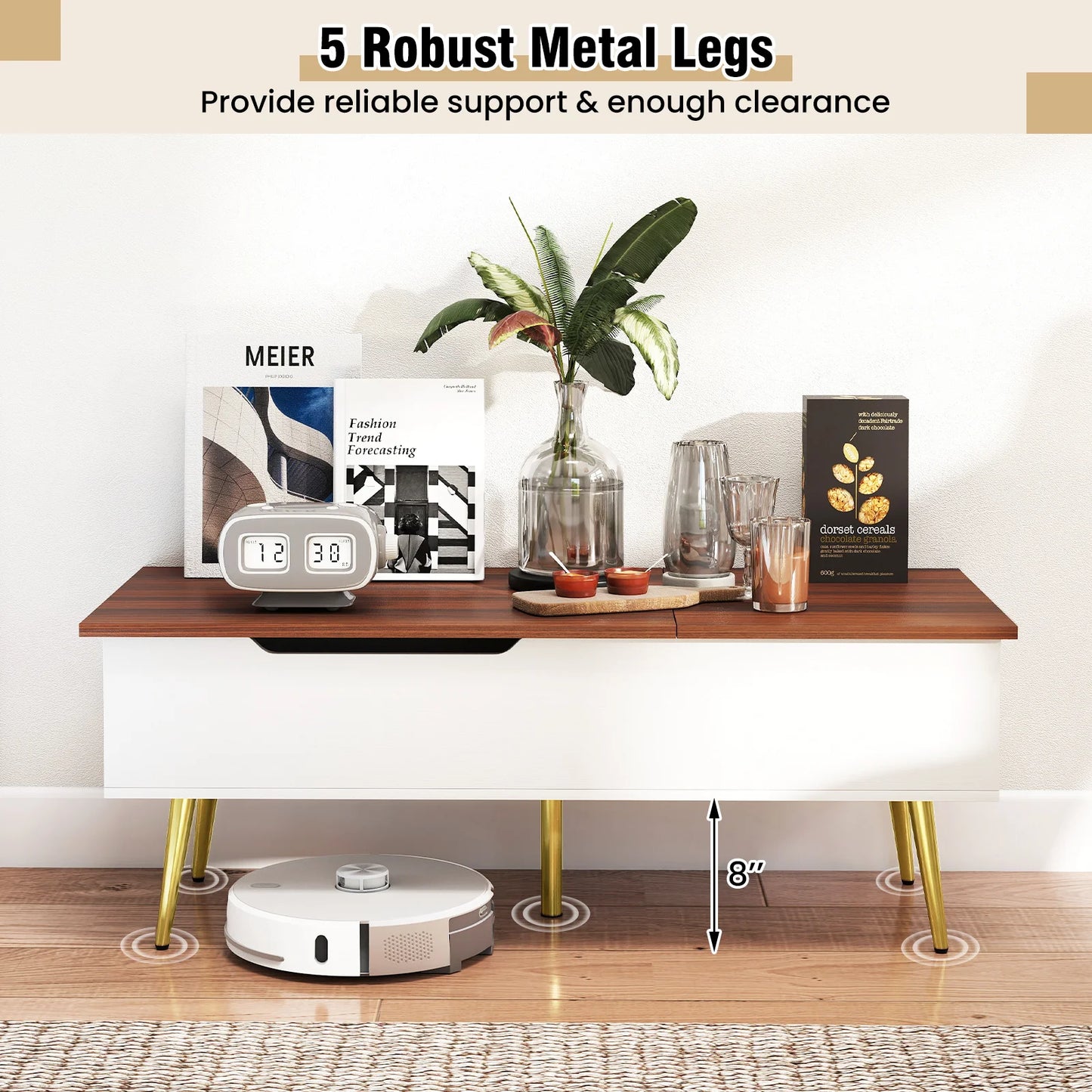 Homasis Lift Top Coffee Table With Twin Hidden Compartments