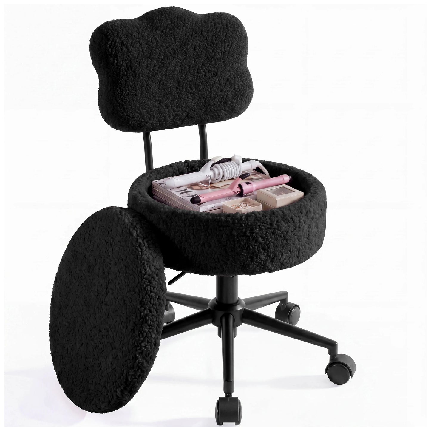 Adjustable Vanity Chair With Swivel Seat And Storage Shelf