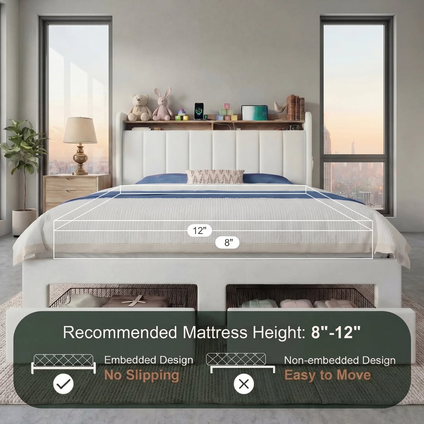 HOOMIC Bed Frame With Storage Drawers Shelves And LED Lights