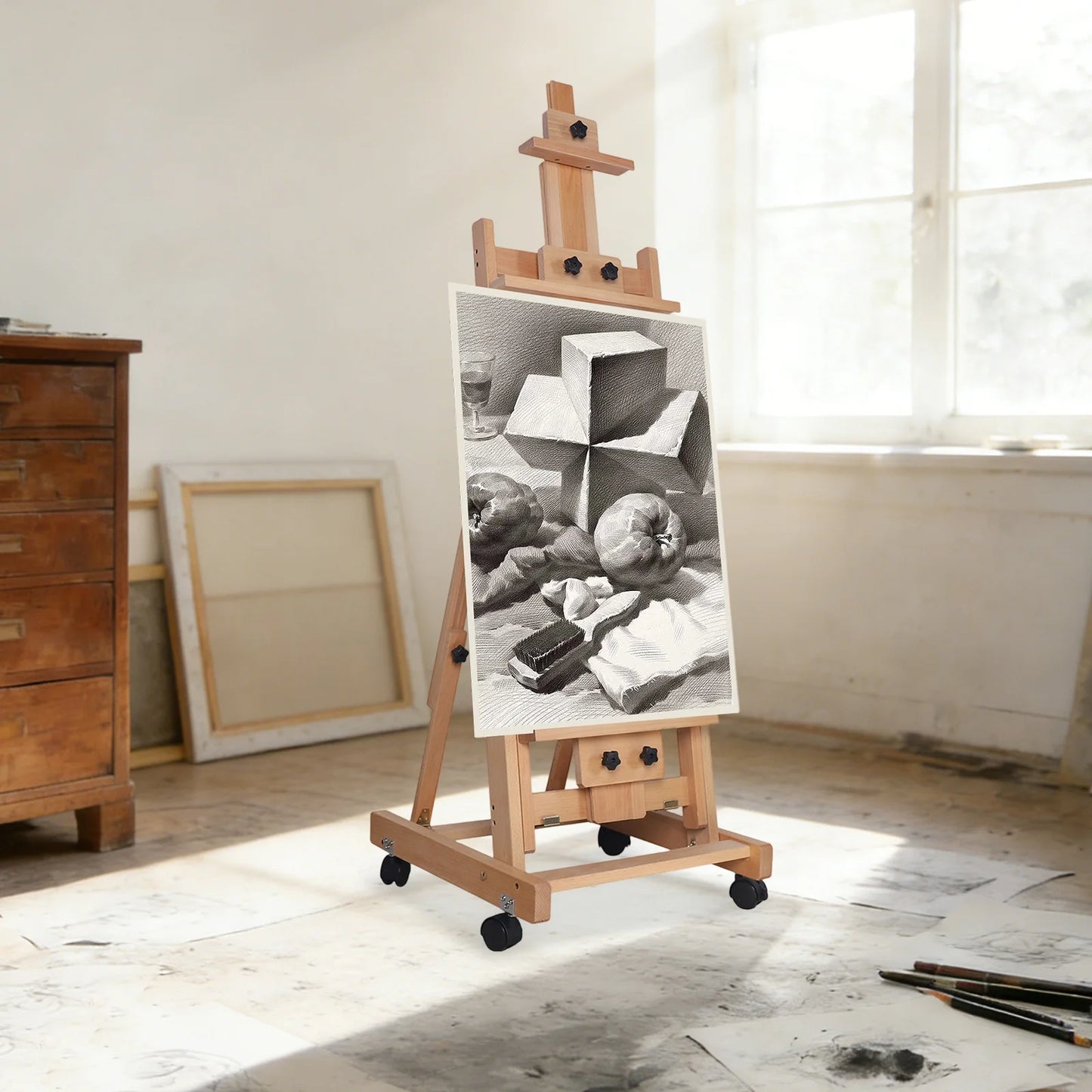 Sketch Easel Wooden Floor Stand With Adjustable Angles