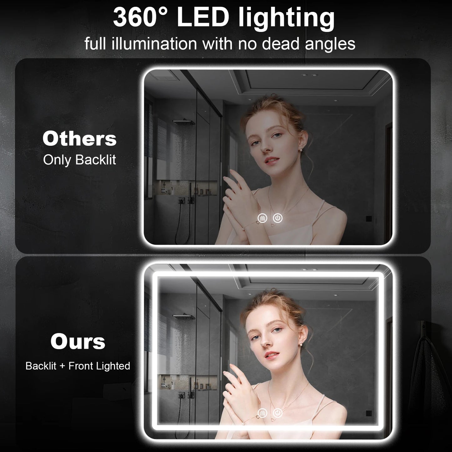 Mygiivovo Led Fogless Wall Mounted Bathroom Mirror With Backlit Demister