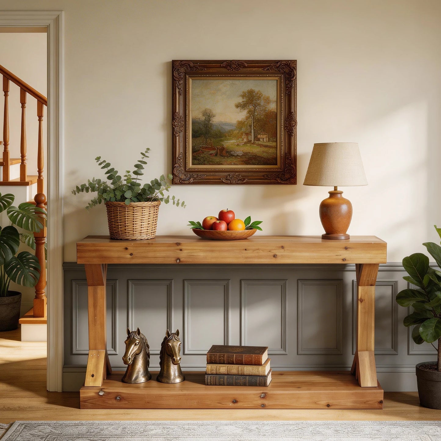 Luvodi Rustic Solid Wood Console Table With Storage Shelf