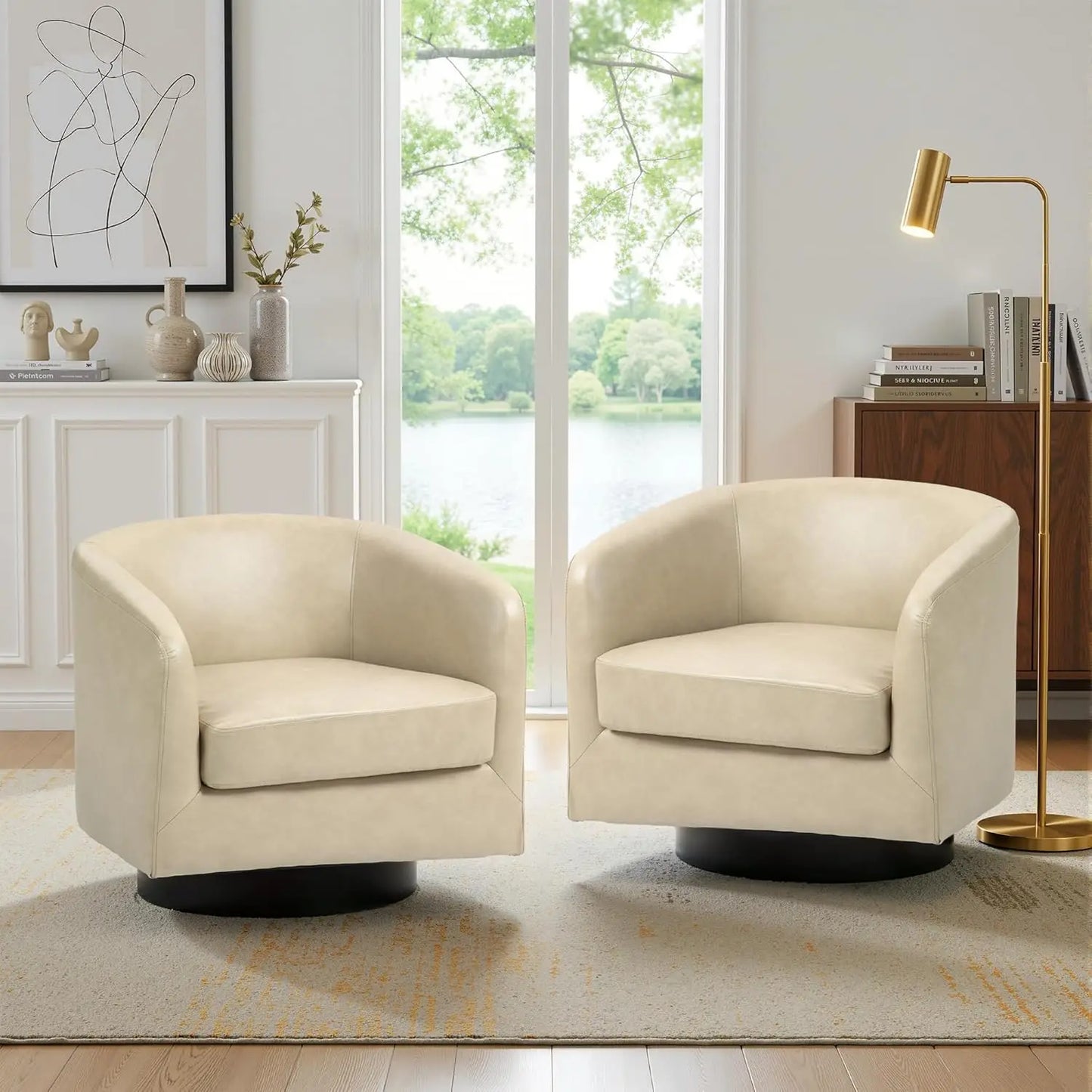 Swivel Accent Chair Set Of 2 Fabric Upholstered Barrel Armchairs