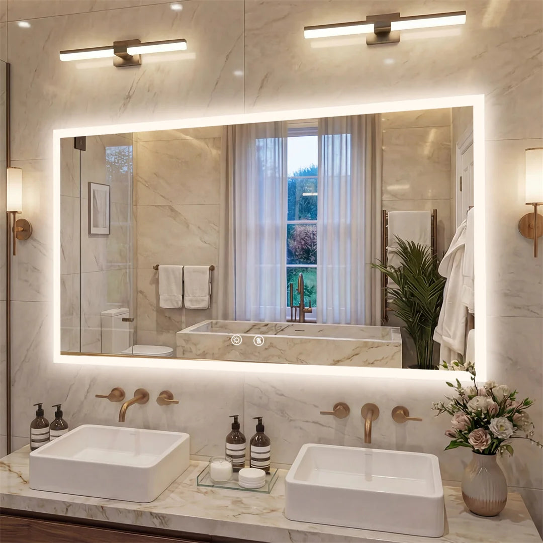 LUVODI LED Rectangular Wall Mount Vanity Mirror Defog 3 Temp