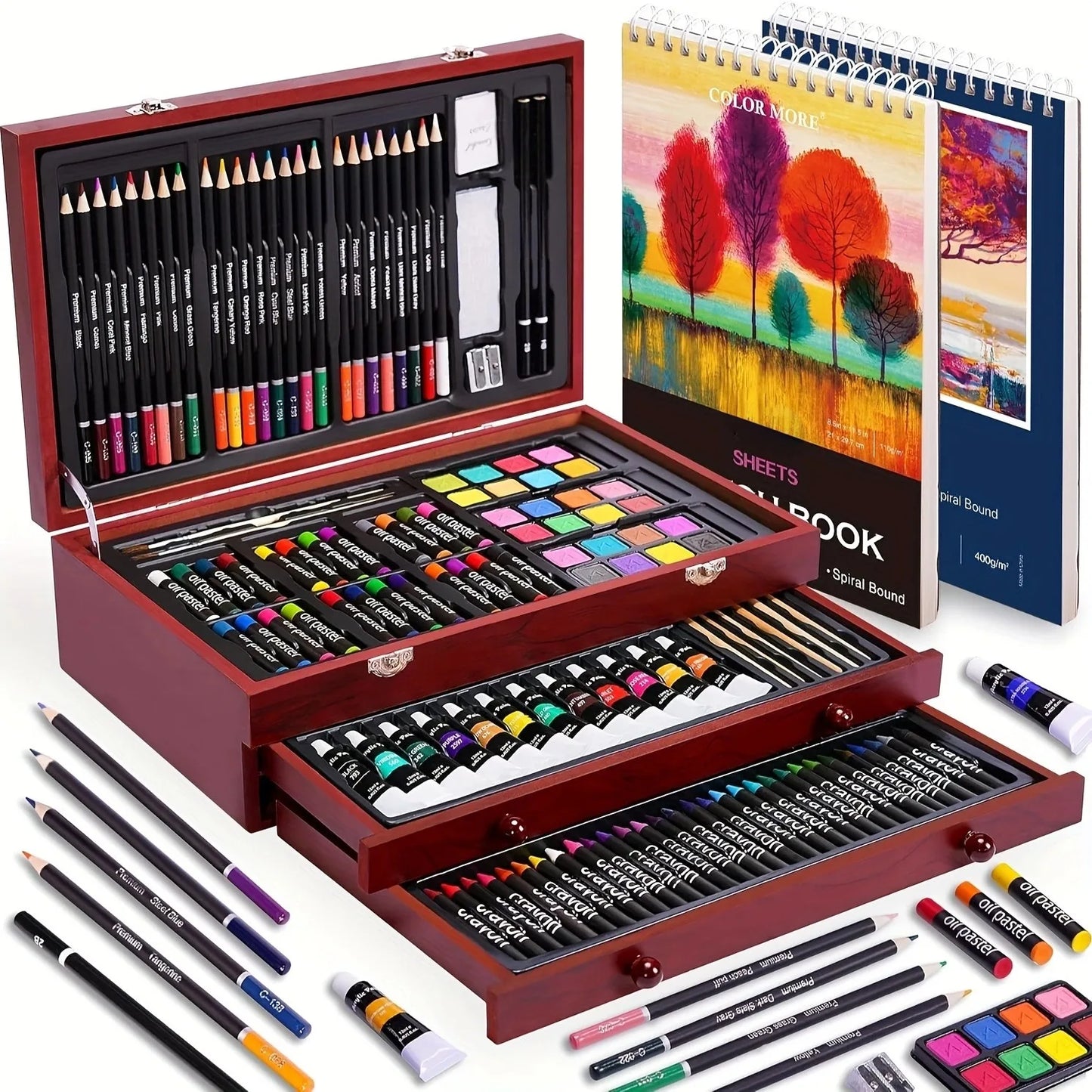 Professional Art Set With Crayons Oil Pastels Watercolors Pencils