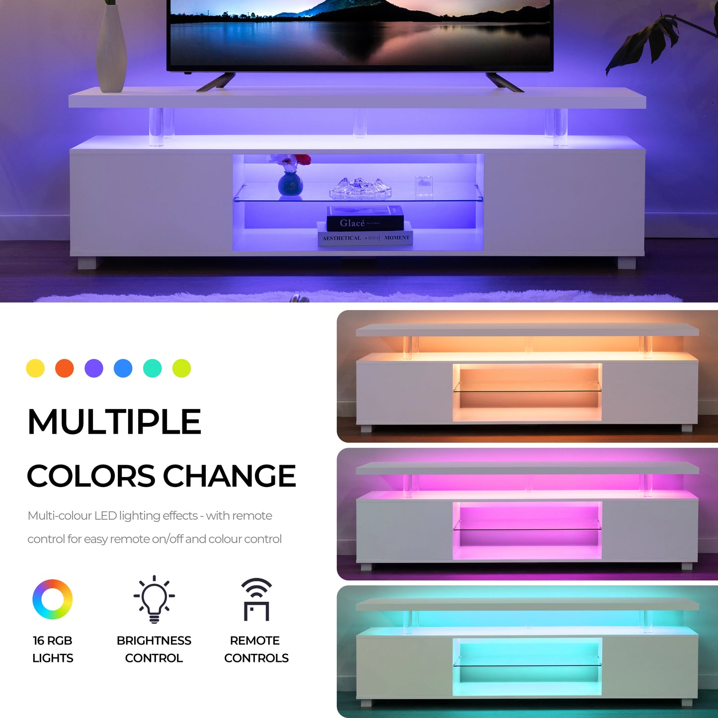 Cubehom LED TV Stand Entertainment Center With Storage