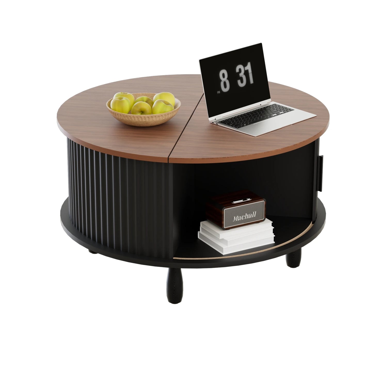 Modern Round Coffee Table With Curved Sliding Storage Door