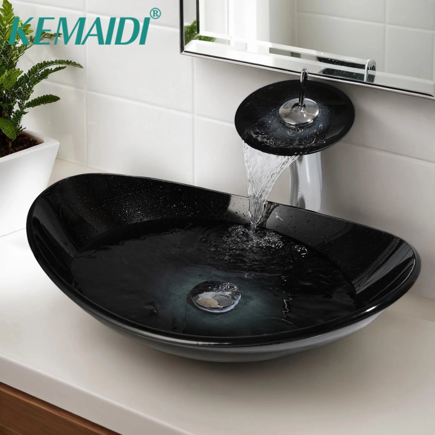 Sinlaku Glass Vessel Sink With Faucet And Drain For Bathroom
