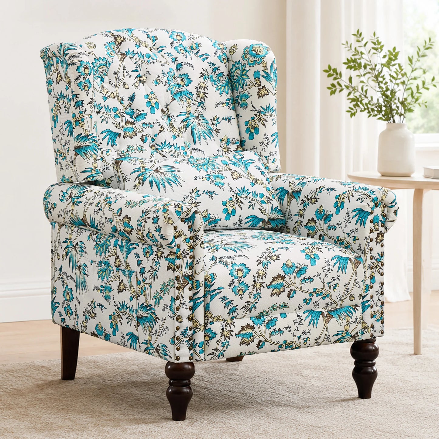 TCGBKAF Mid Century Modern Floral Fabric Wingback Accent Chair
