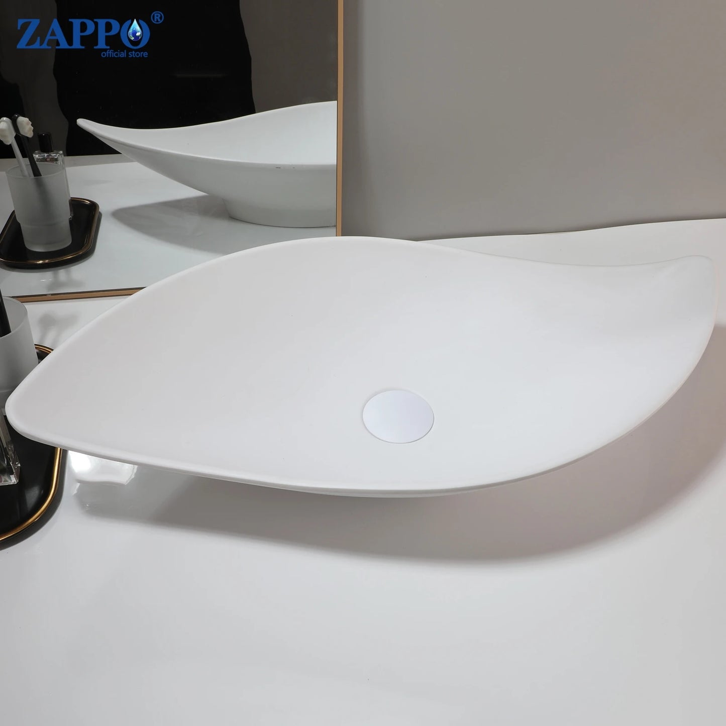 Mekkhal Stone Resin Above Counter Vessel Sink With Drain
