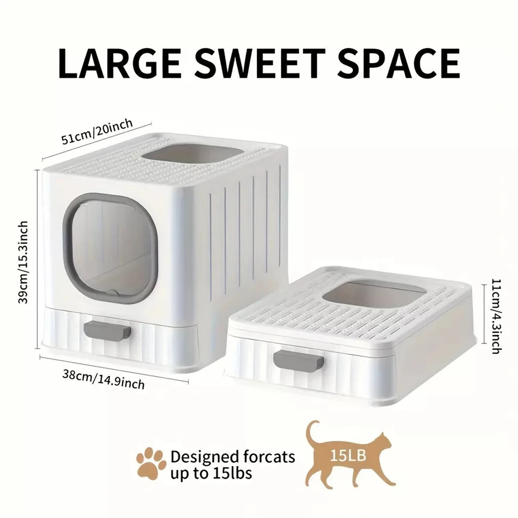 Leak-Proof Enclosed Cat Litter Box With Drawer Scoop Lid Anti-Splashing