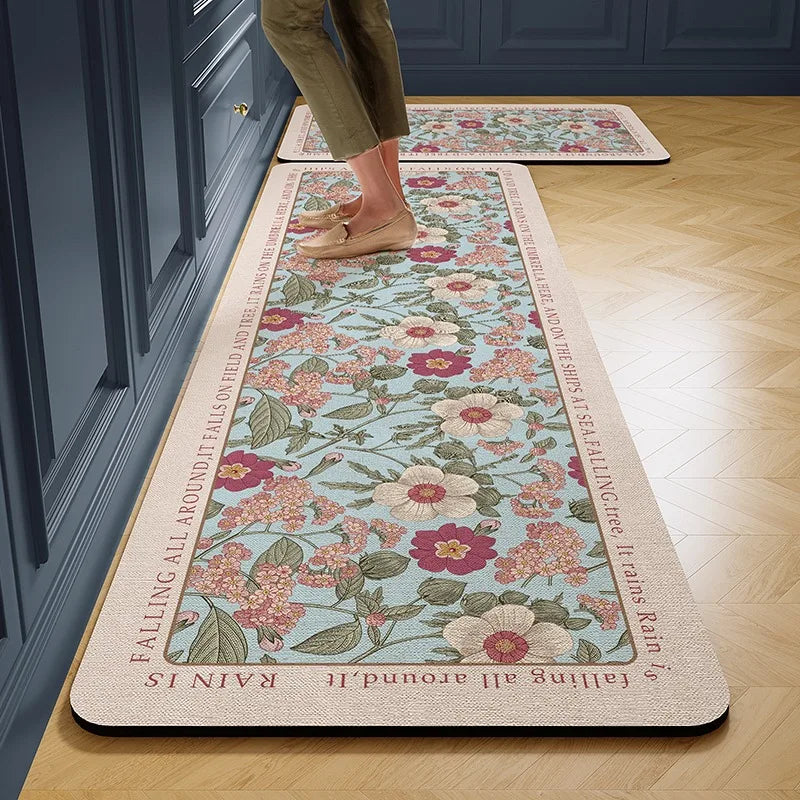 Facaishu PVC Leather Kitchen Floor Mat Waterproof Non Slip Rug