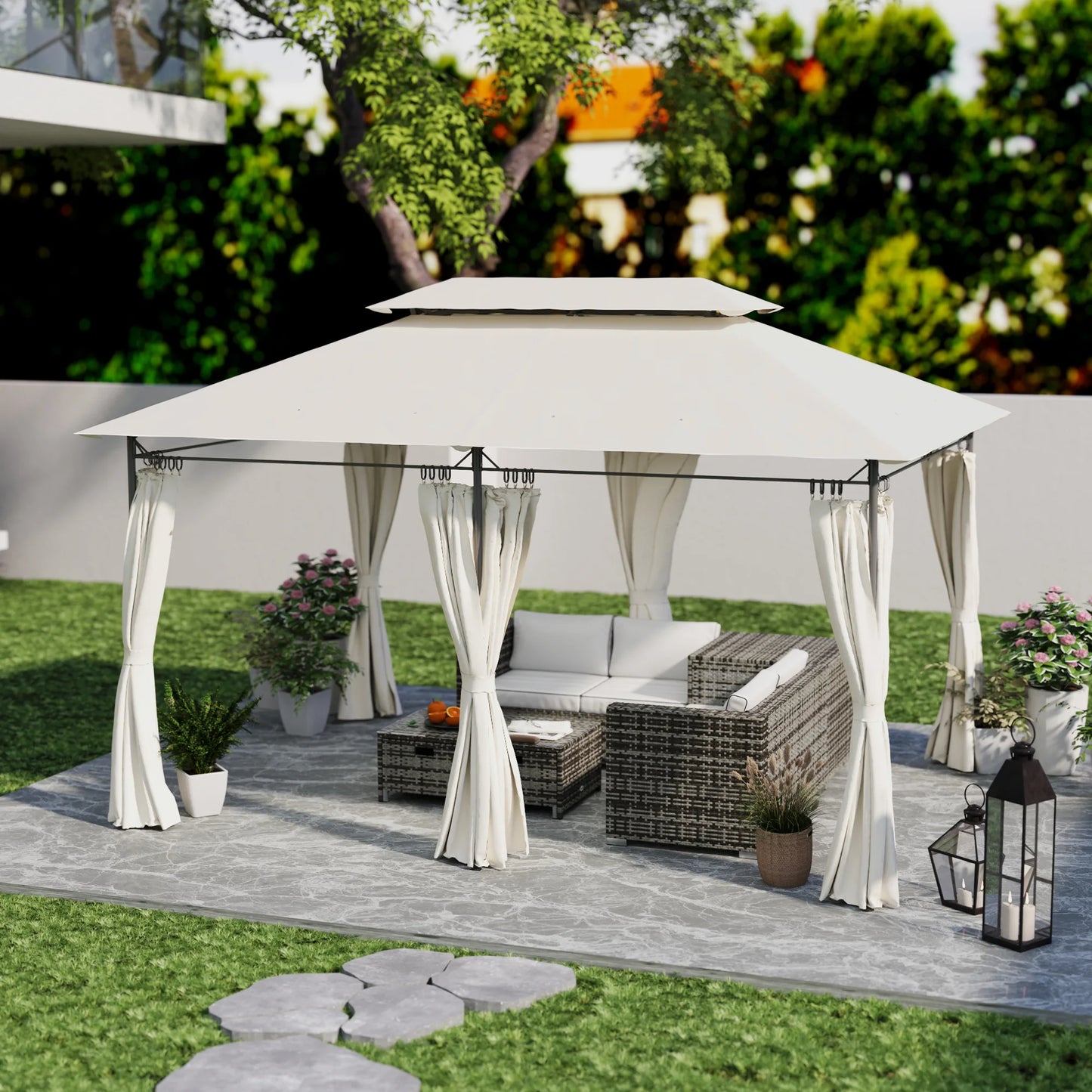 Outsunny Patio Gazebo With Double Roof And Enclosed Sidewalls