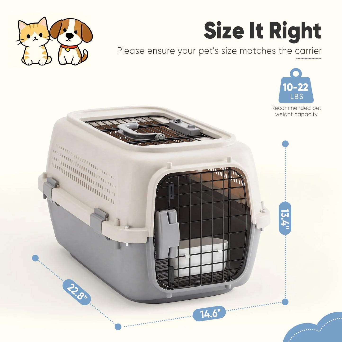 Pet Carrier For Dogs And Cats Front Top Load Wire Door Travel Crate