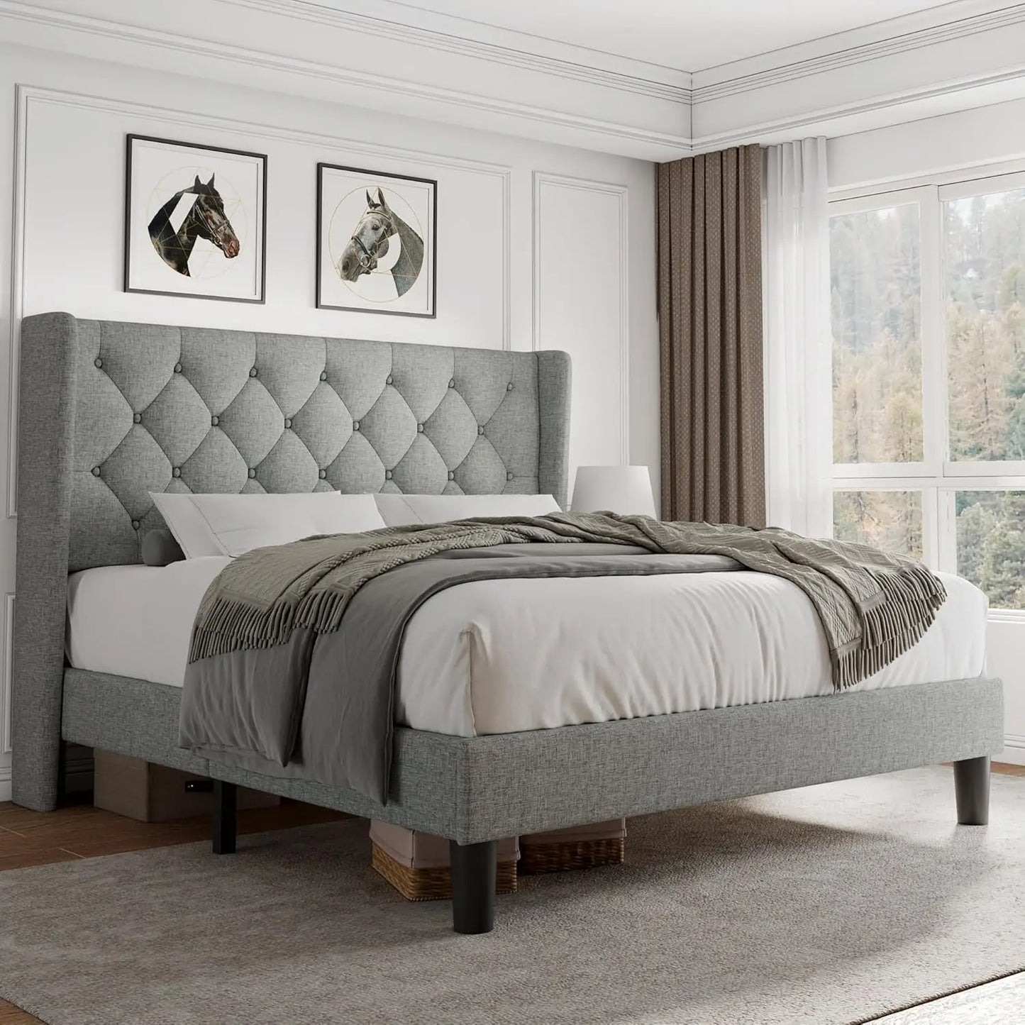 Velvet Platform Bed Frame Button Tufted Upholstered With Slats