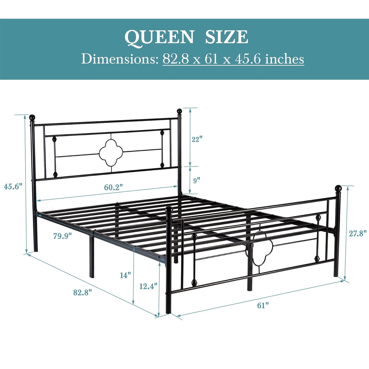 HOOMIC Vintage Victorian Metal Platform Bed Frame With Headboard