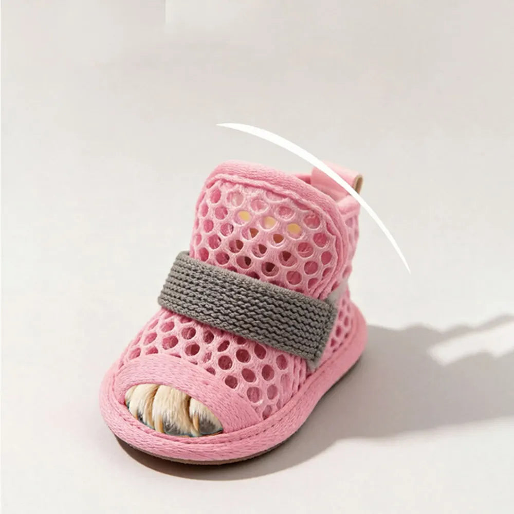 4 Pack Cute Mesh Dog Shoes Non Slip Soft Sole Boots With Elastic Straps