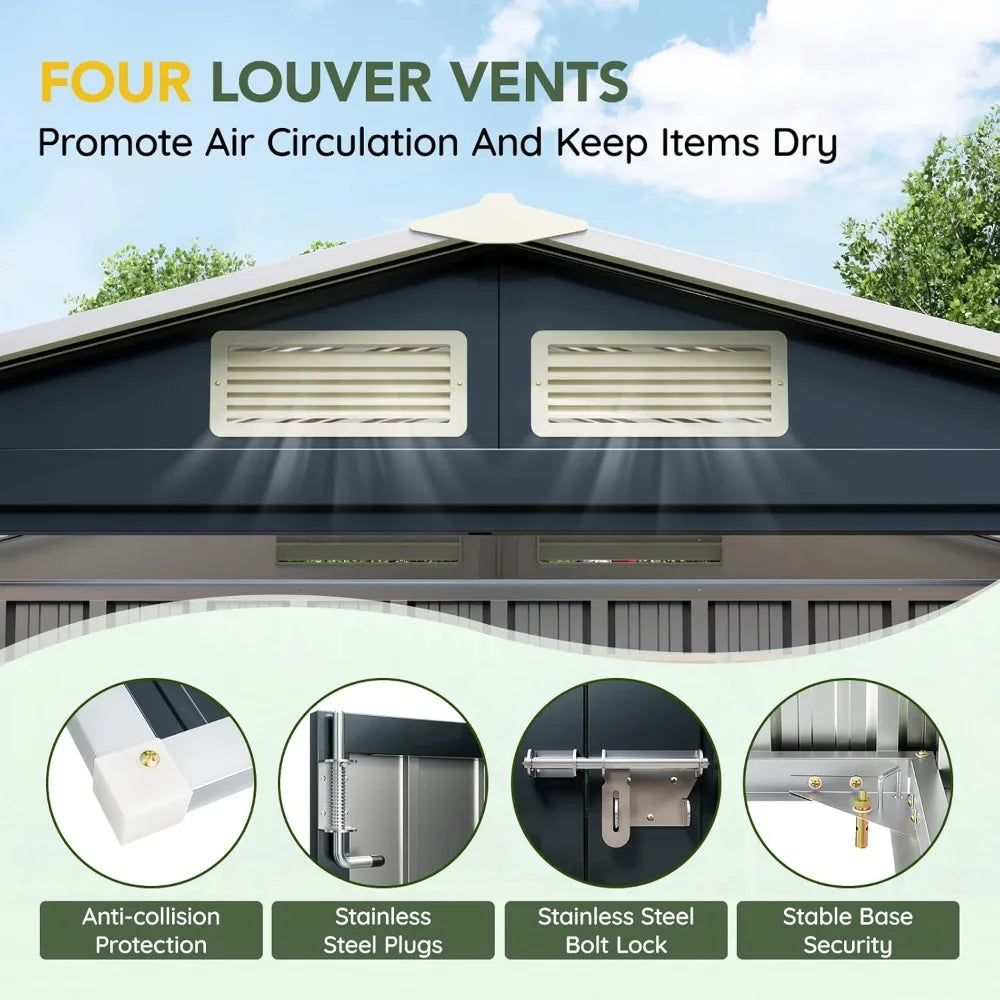 Vertical Outdoor Steel Storage Shed with Lockable Doors