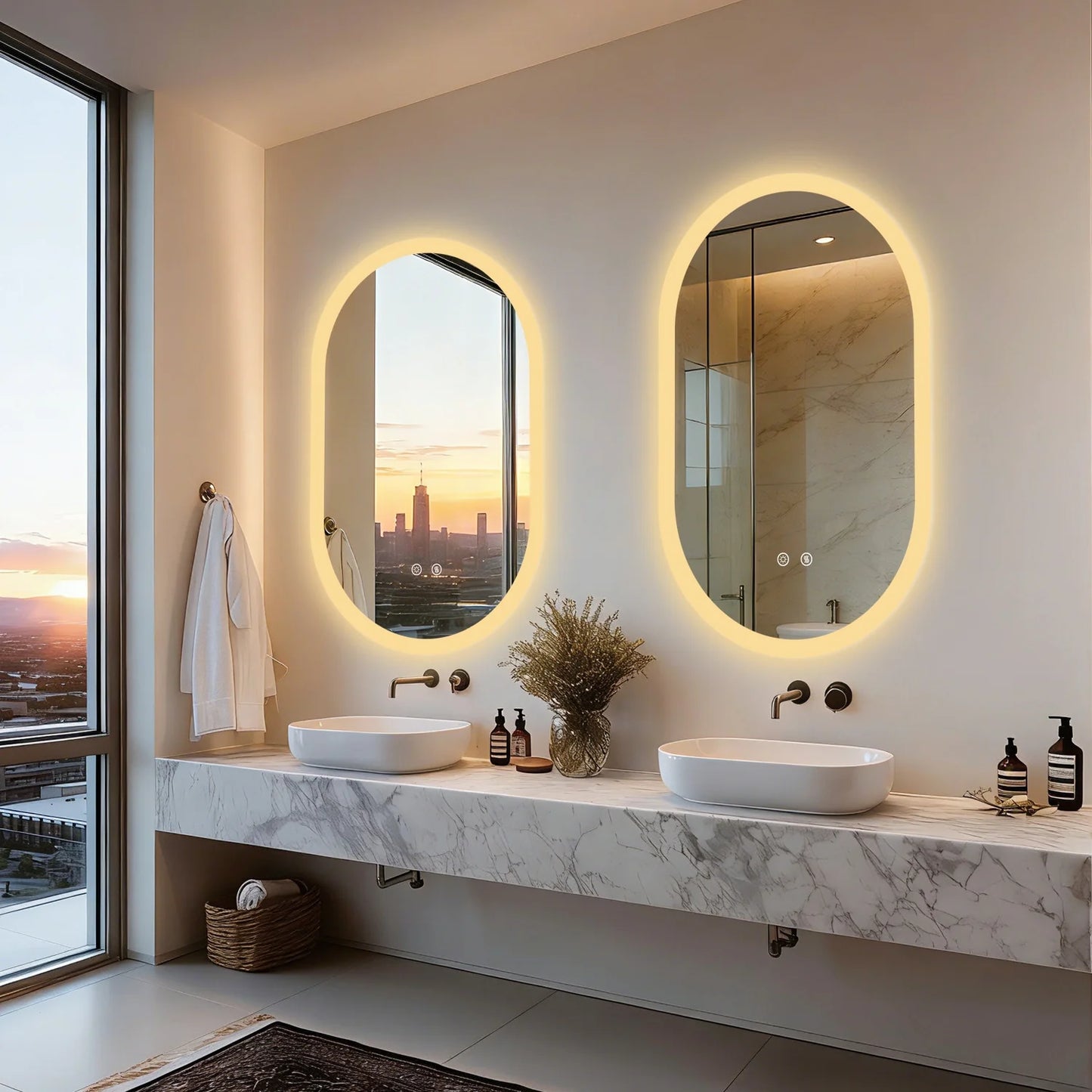 Illuminated Oval Bathroom Mirror With Backlit LEDs And Anti Fog