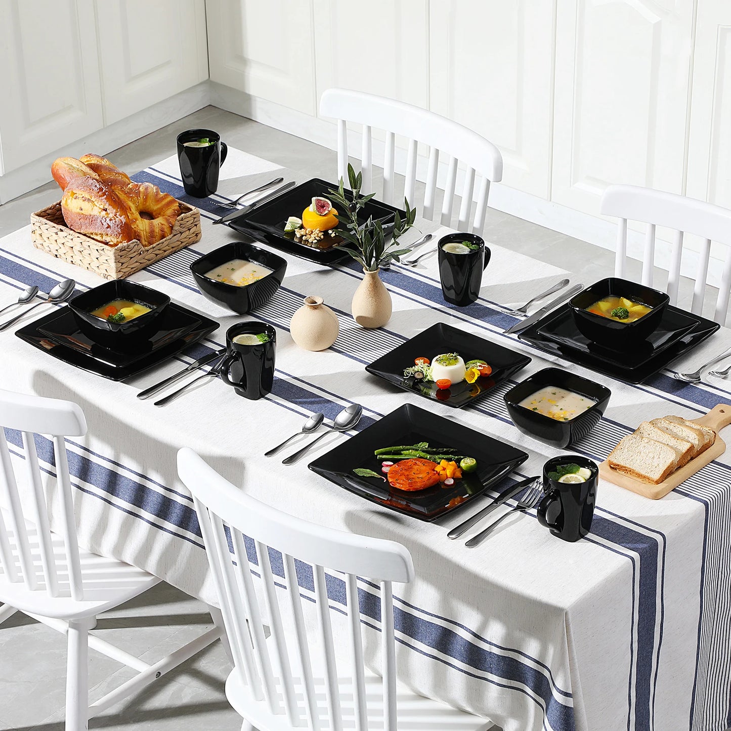 Malacasa Premium Square Ceramic Dinnerware Set For Dining Tables