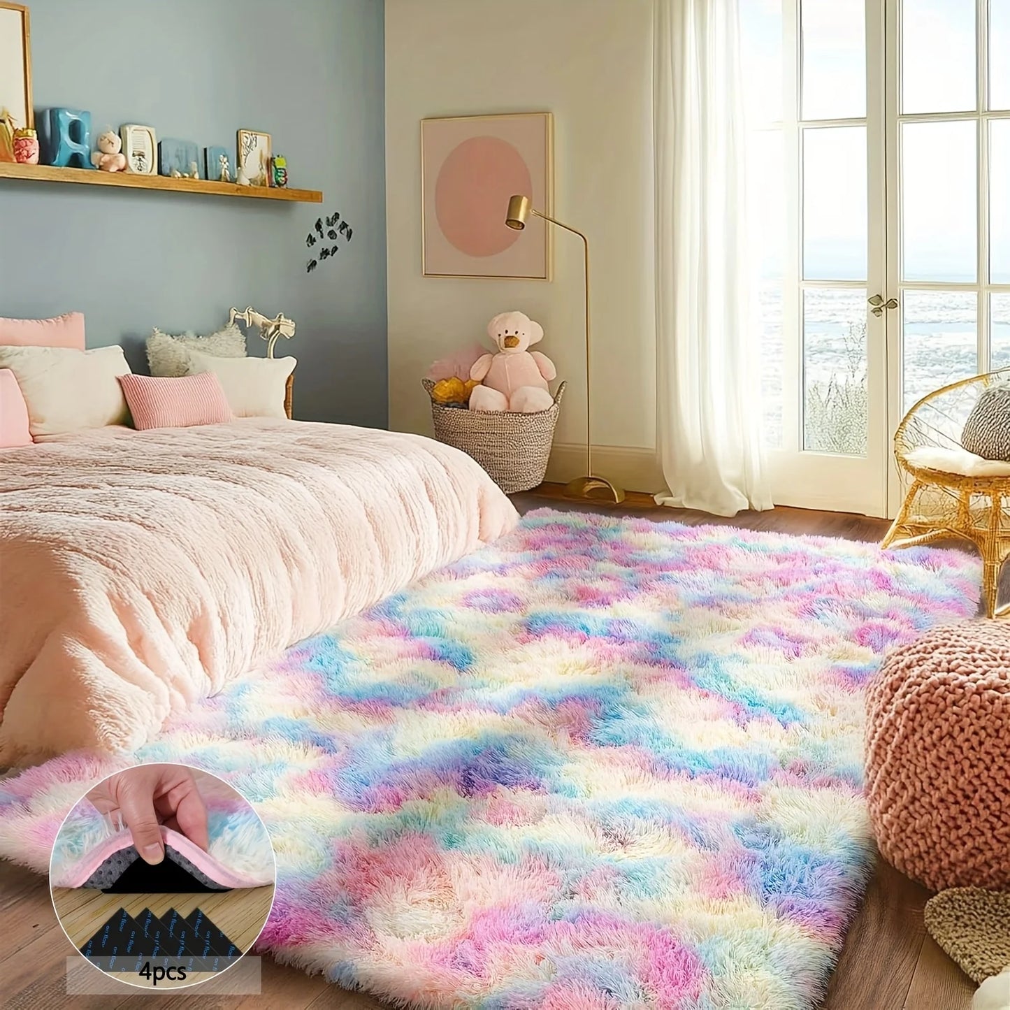Shaggy Tie-Dye Rainbow Rug Non-Slip Plush Carpet For Living Room