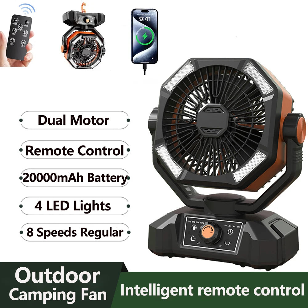 ColdSky Camping Fan With LED Lantern, 8 Speeds, 20000mAh Battery